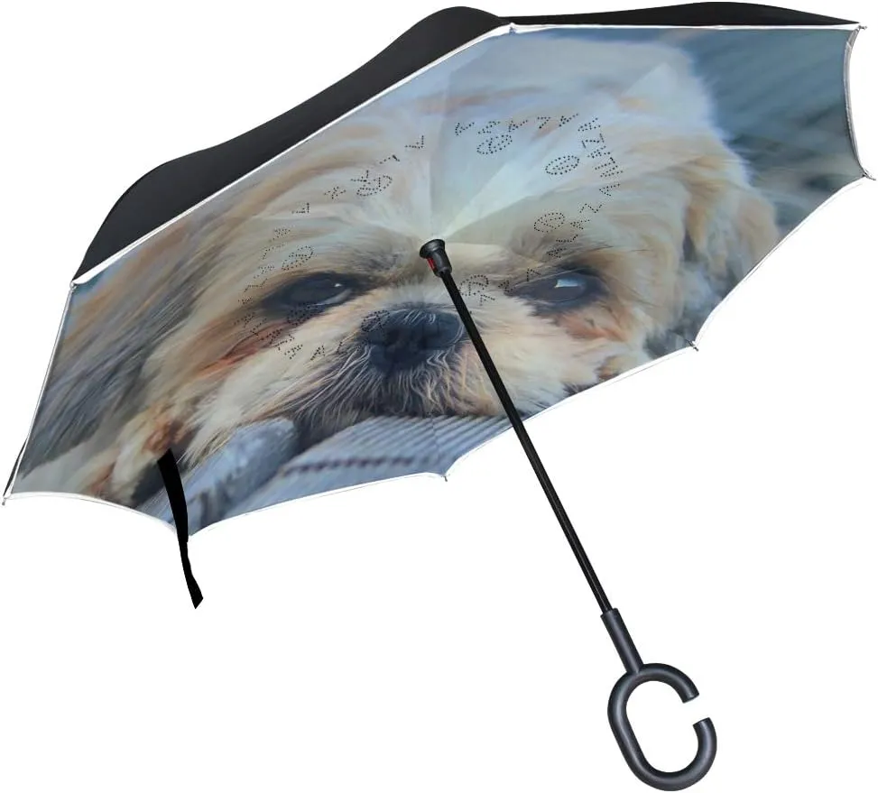 Shih Tzu Dog Muzzle Reverse Inverted Inside Out Umbrella Cars Unigue Windproof UV Proof Double Layer for Women