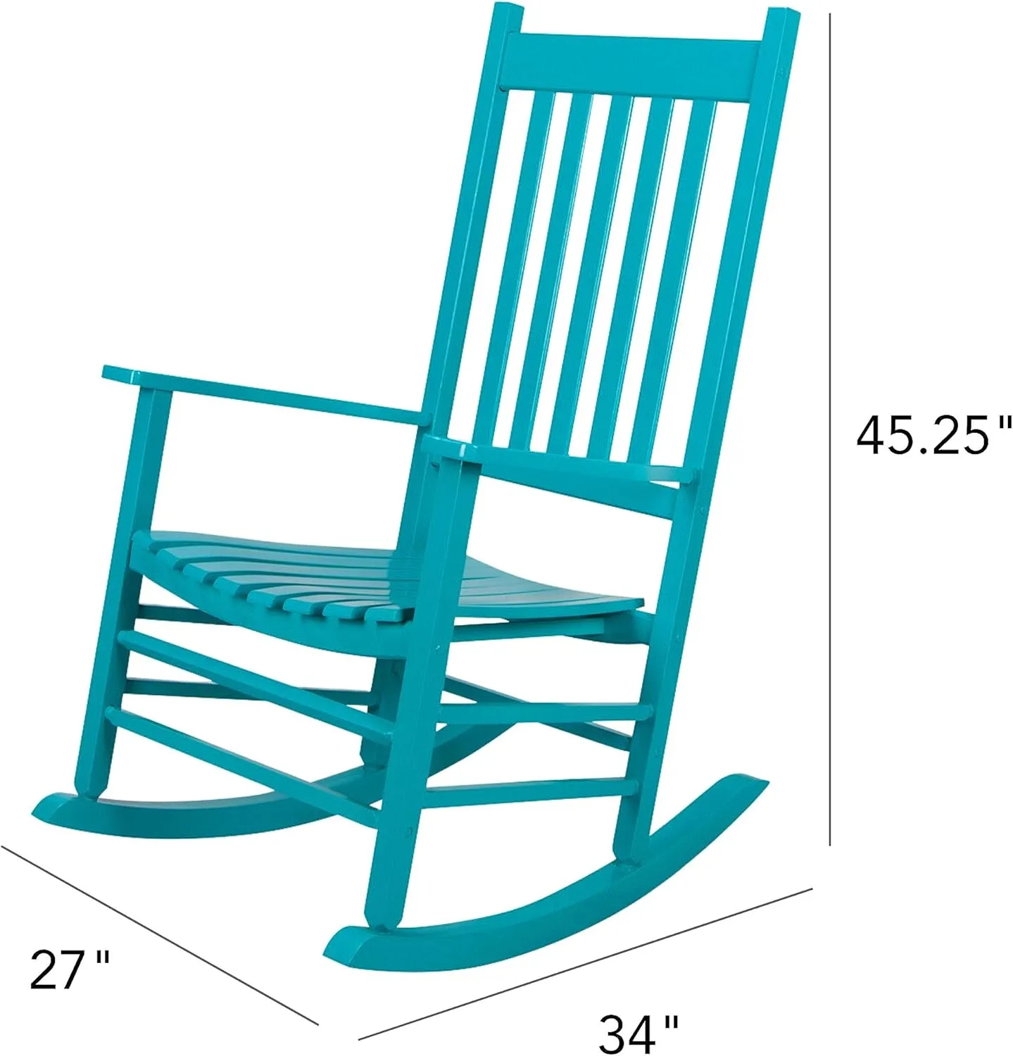 Shine Company Vermont Porch Rocker, High Back Wood Rocking Chair, Aruba