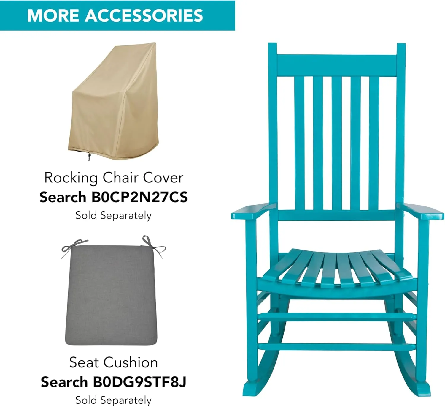 Shine Company Vermont Porch Rocker, High Back Wood Rocking Chair, Aruba