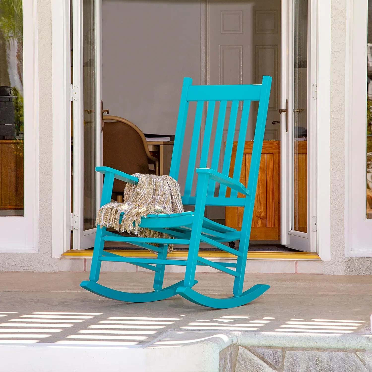 Shine Company Vermont Porch Rocker, High Back Wood Rocking Chair, Aruba