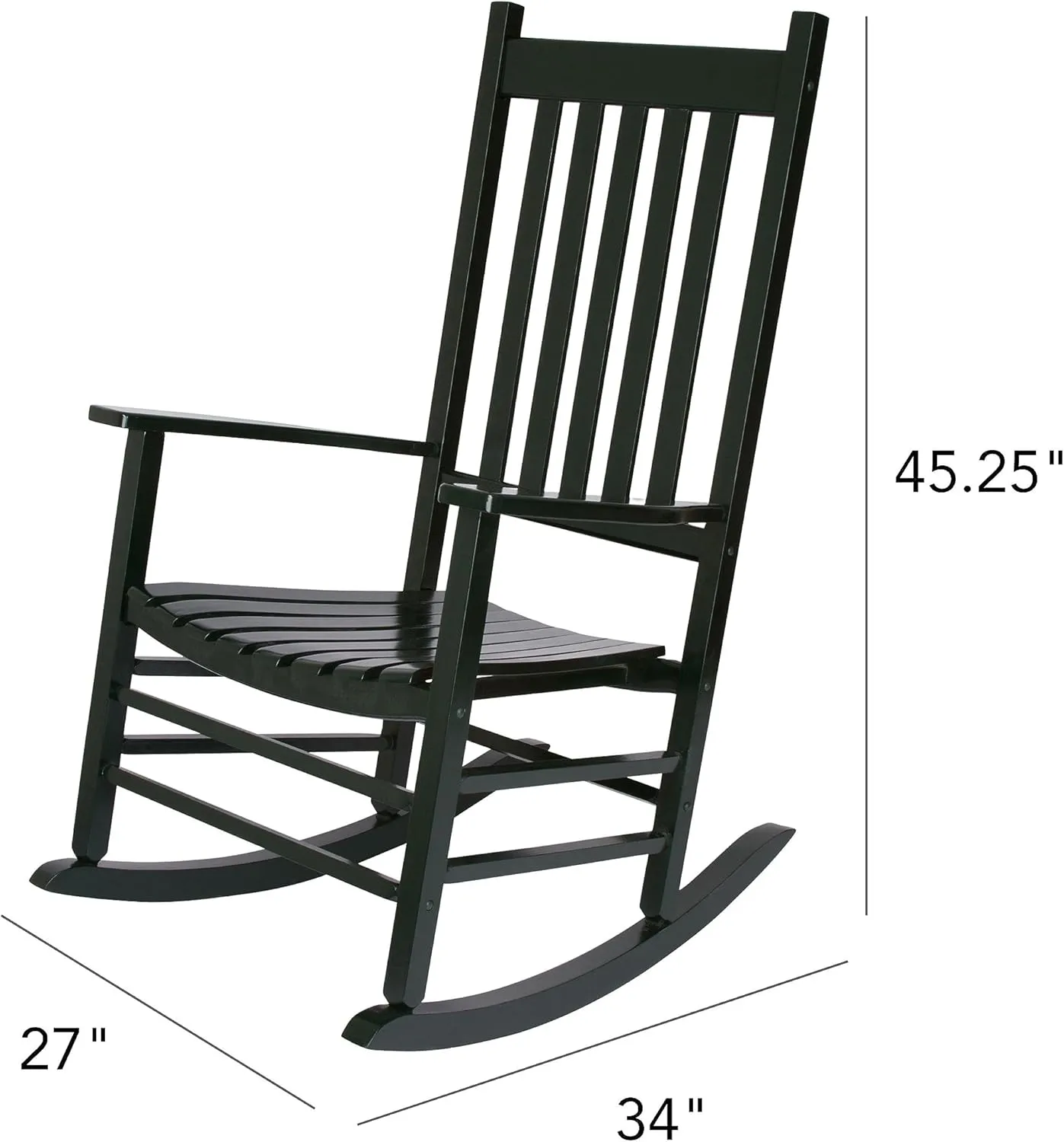 Shine Company Vermont Porch Rocker, High Back Wood Rocking Chair, Dark Green