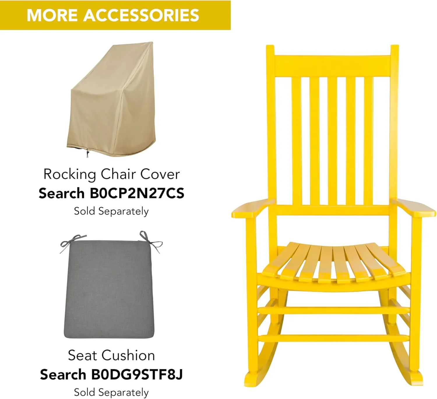 Shine Company Vermont Porch Rocker, High Back Wood Rocking Chair, Lemon