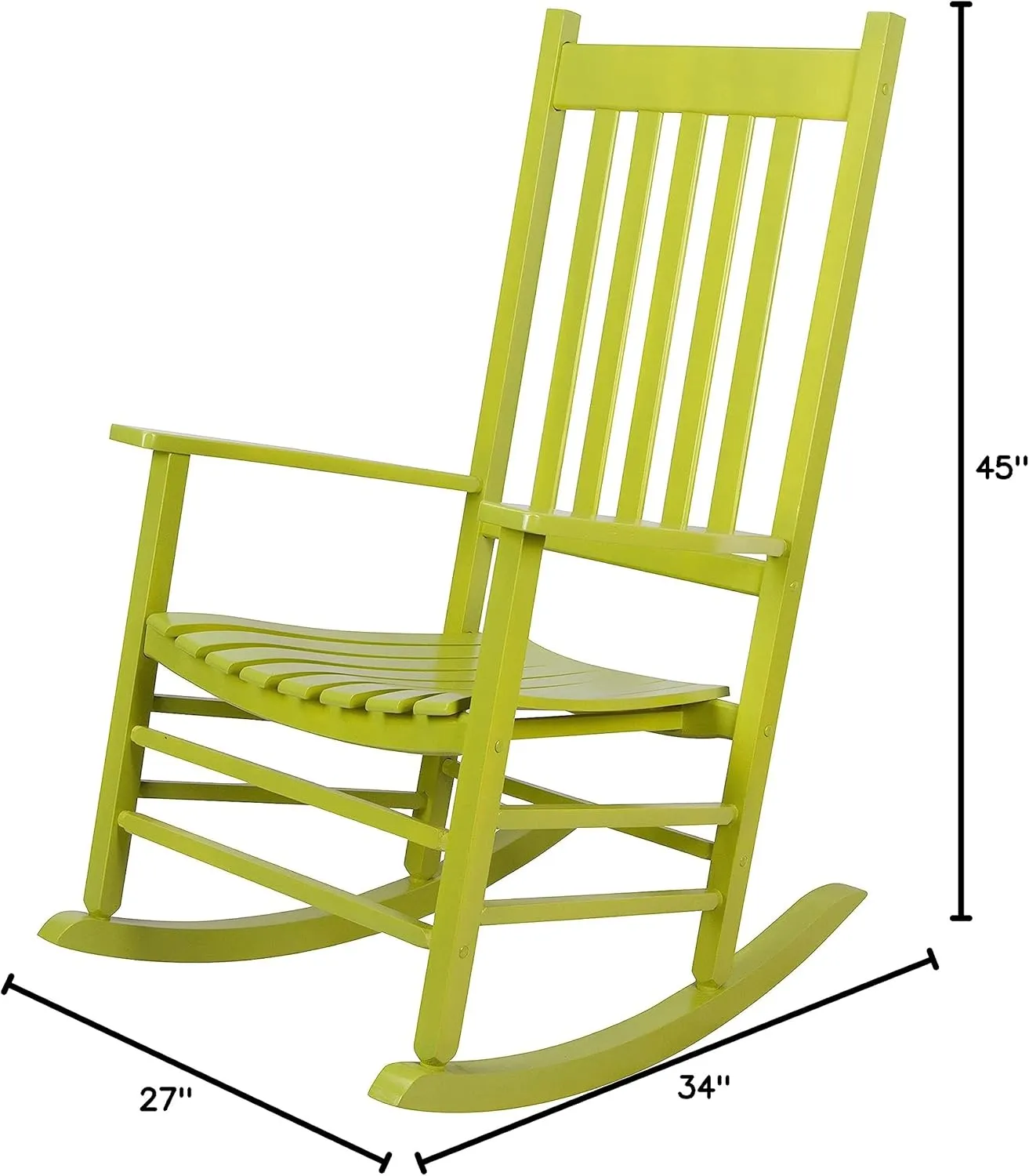 Shine Company Vermont Porch Rocker, High Back Wood Rocking Chair, Lime