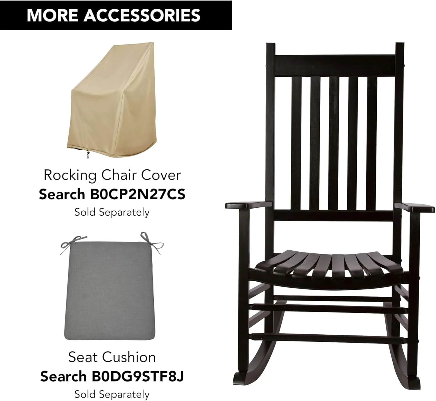 Shine Company Vermont Rocking Chairs, Outdoor Front Porch Rocker Set of 2, Black