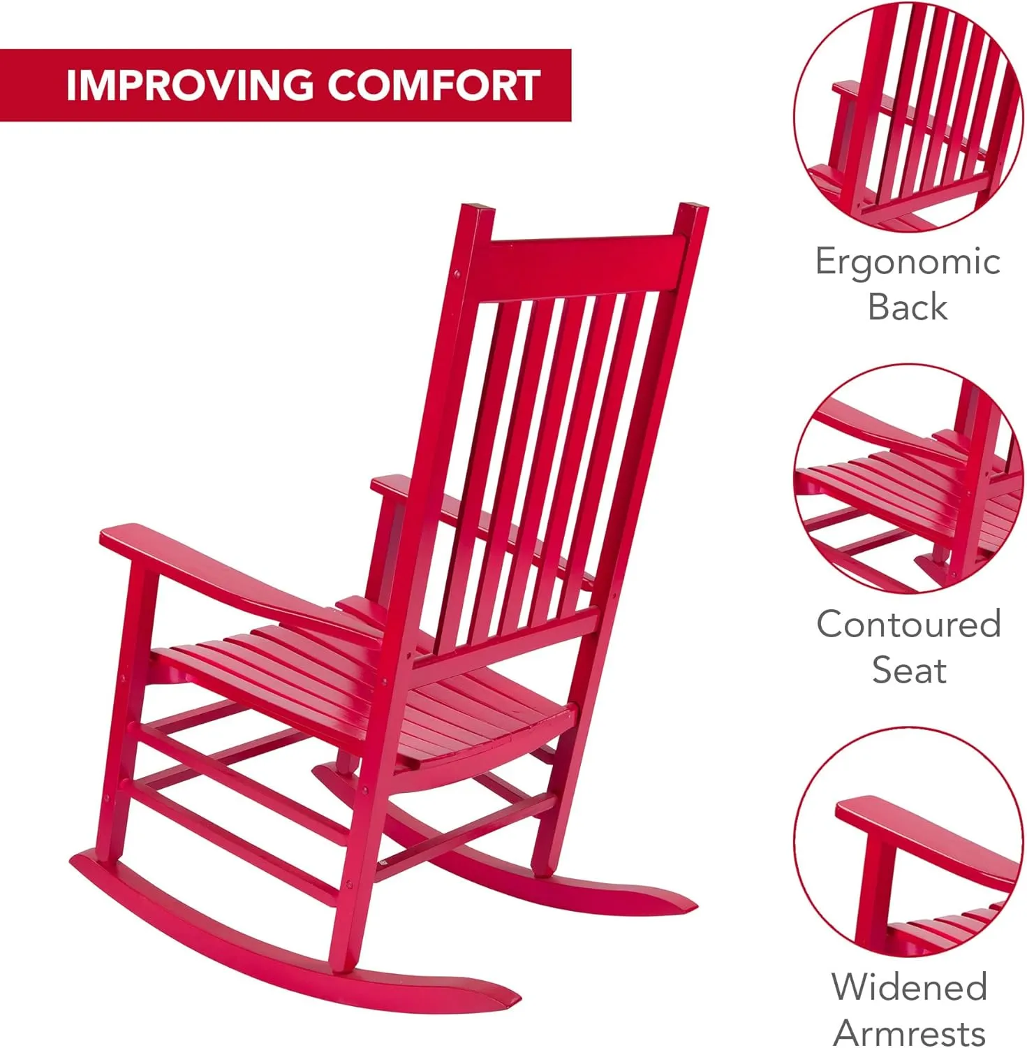 Shine Company Vermont Rocking Chairs, Outdoor Front Porch Rocker Set of 2, Chili Pepper