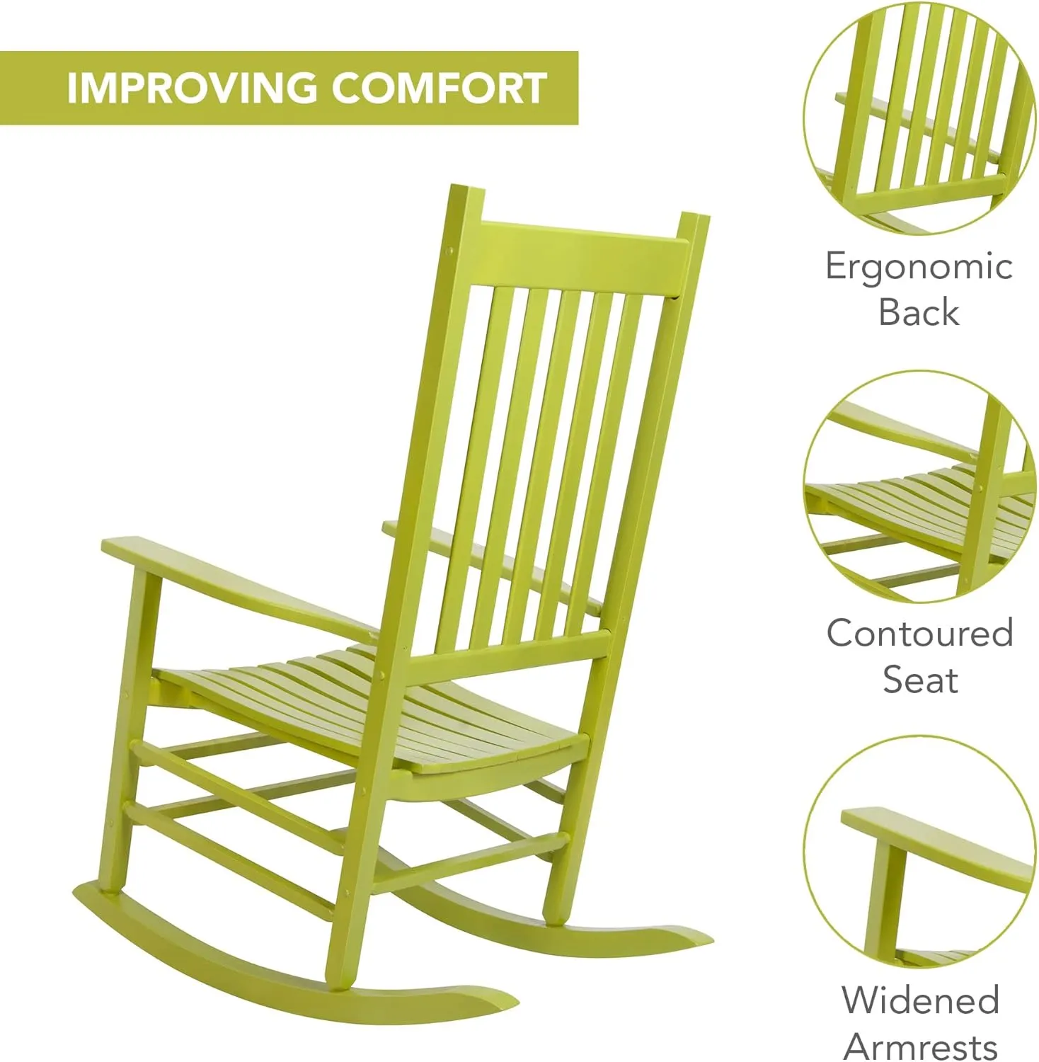 Shine Company Vermont Rocking Chairs, Outdoor Front Porch Rocker Set of 2, Lime