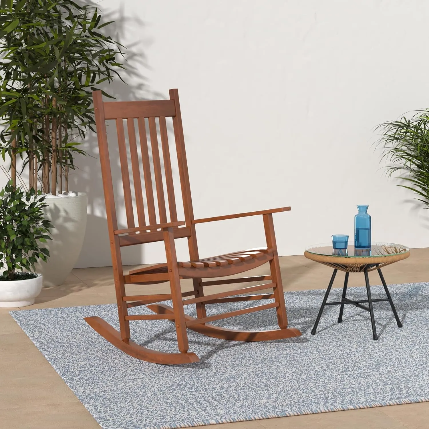Shine Company Vermont Rocking Chairs, Outdoor Front Porch Rocker Set of 2, Oak