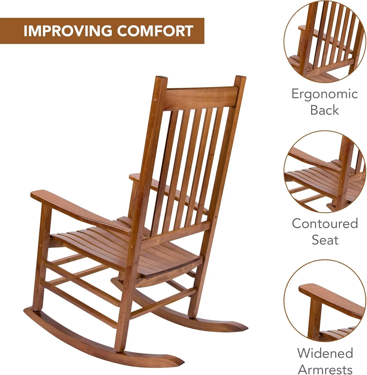 Shine Company Vermont Rocking Chairs, Outdoor Front Porch Rocker Set of 2, Oak