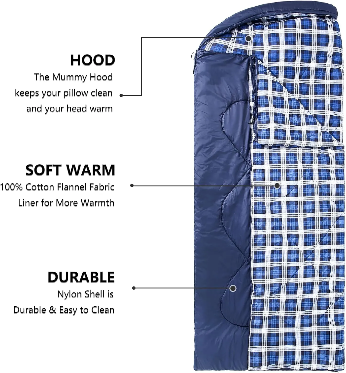 ShinHye Double Sleeping Bag for Adults with 2 Pillows, Camping Sleeping Bags Flannel Cotton 2 Person Sleeping Bags XXL Queen Size Sleeping Bag for Cold Weather