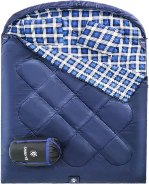 ShinHye Double Sleeping Bag for Adults with 2 Pillows, Camping Sleeping Bags Flannel Cotton 2 Person Sleeping Bags XXL Queen Size Sleeping Bag for Cold Weather