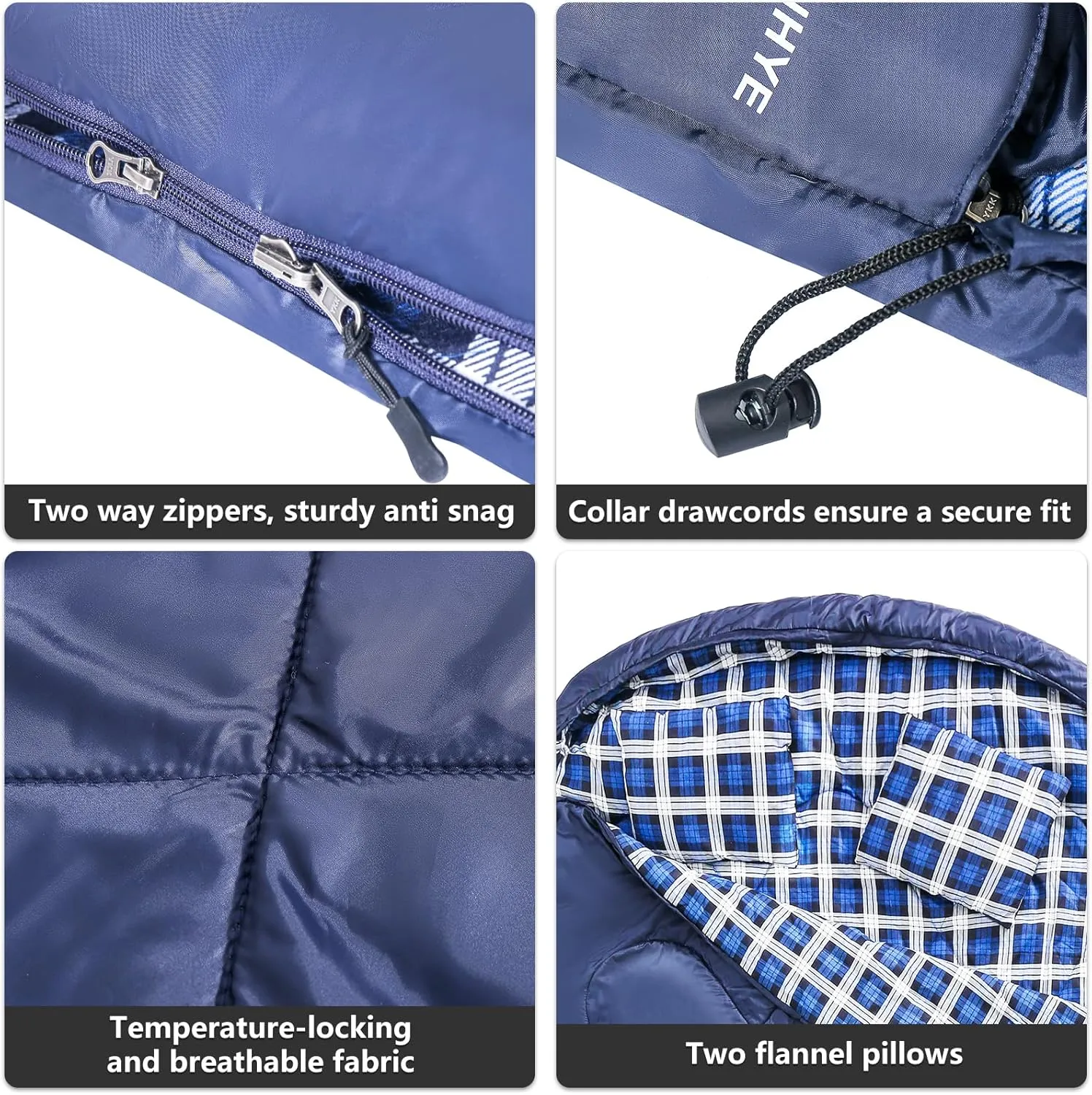 ShinHye Double Sleeping Bag for Adults with 2 Pillows, Camping Sleeping Bags Flannel Cotton 2 Person Sleeping Bags XXL Queen Size Sleeping Bag for Cold Weather