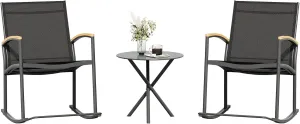 Shintenchi 3 Piece Outdoor Rocking Bistro Set, Textilene Fabric Small Patio Furniture Set, Front Porch Rocker Chairs Conversation Set with Table for Lawn, Garden, Balcony, Poolside (Carbon Black)