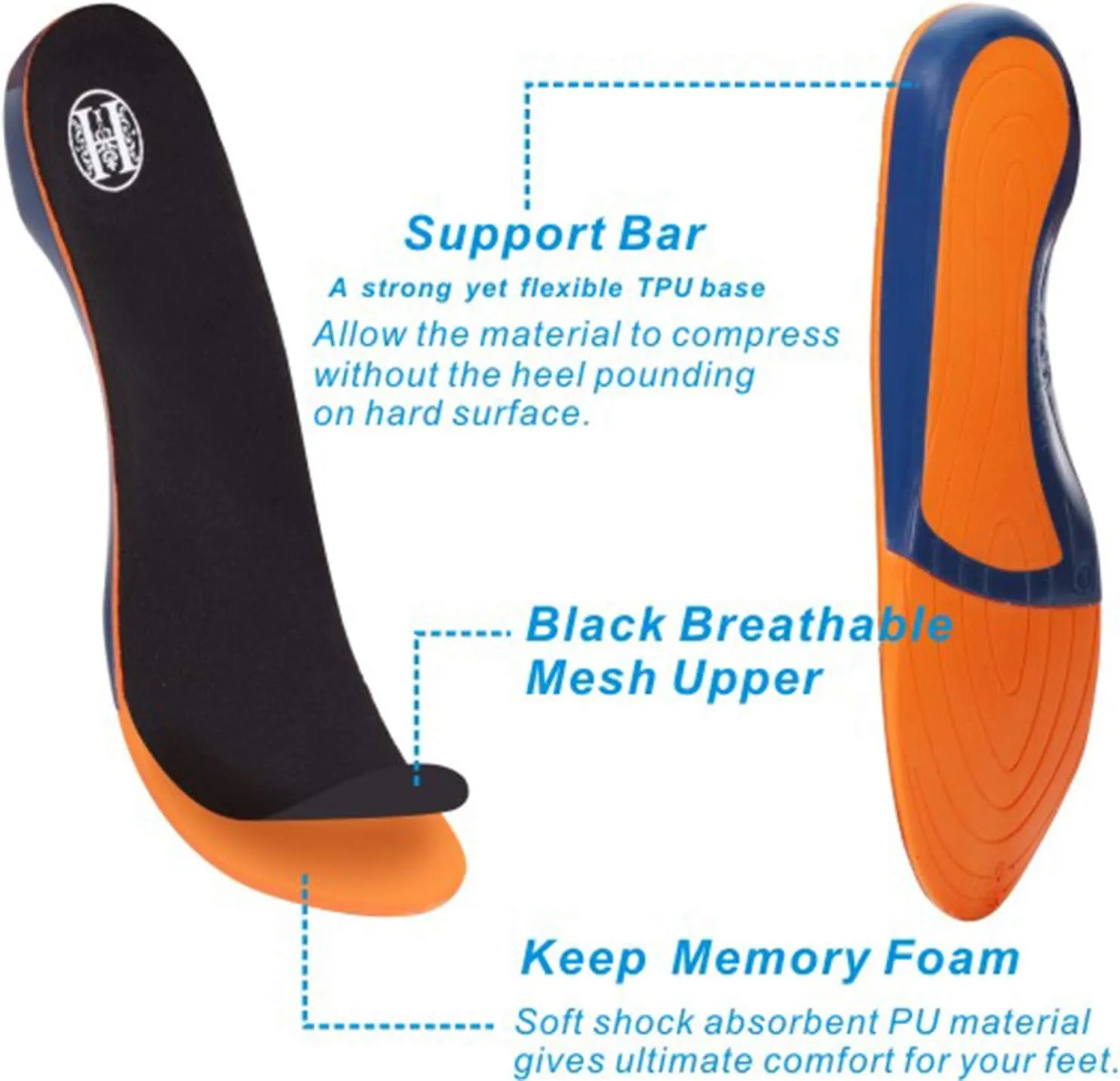 Shoe Insoles for Men, Memory Foam Insoles Relieve Flat Feet & Heel Pain Anti-Fatigue Arch Support Work Boot/Hiking Shoe Inserts (L)