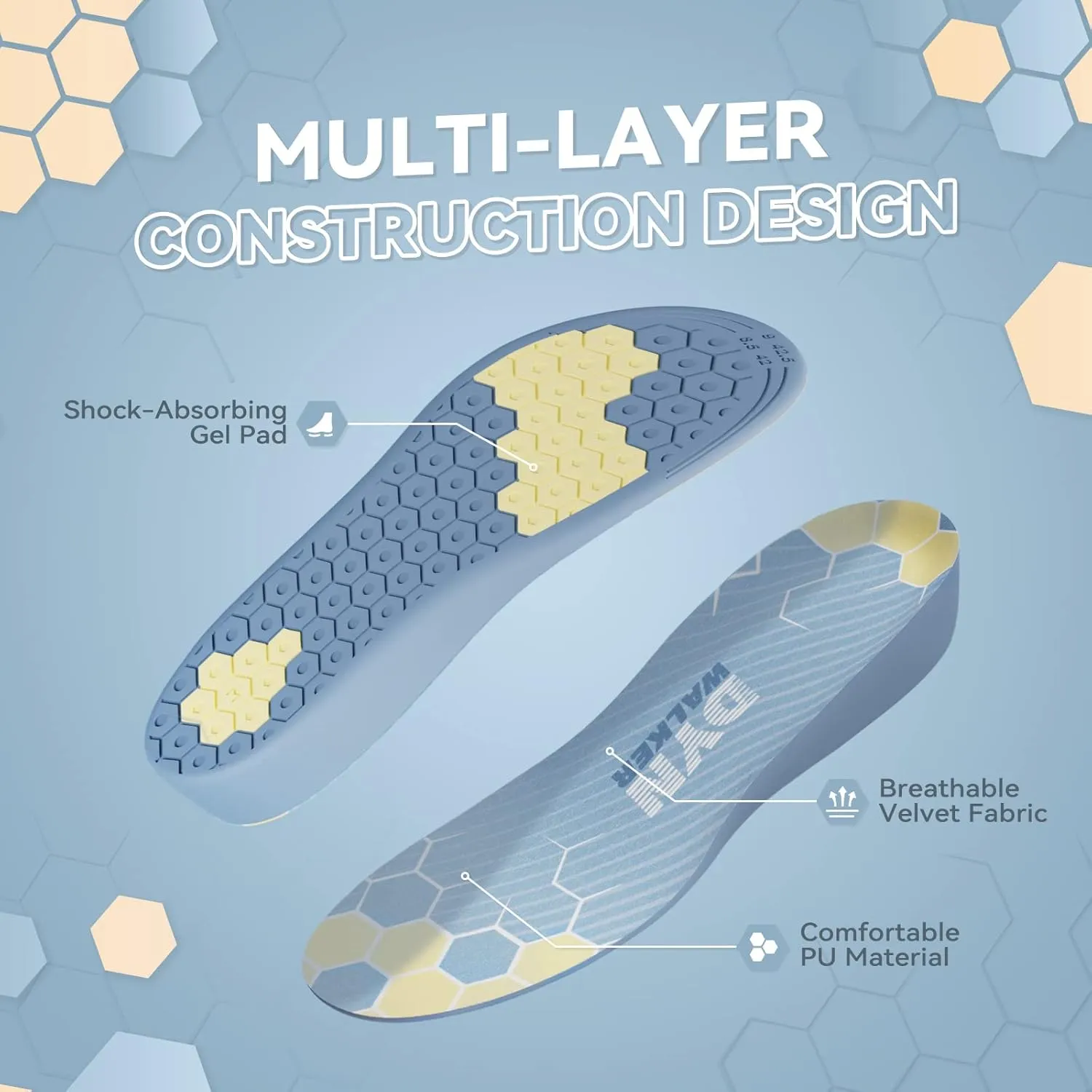 Shoe Lifts Men, DynWalker Height Increasing Shoe Inserts, Heel Lifts for Shoes, Suitable for Standing All Day, Comfort and Invisible Height Increase Insoles M Blue