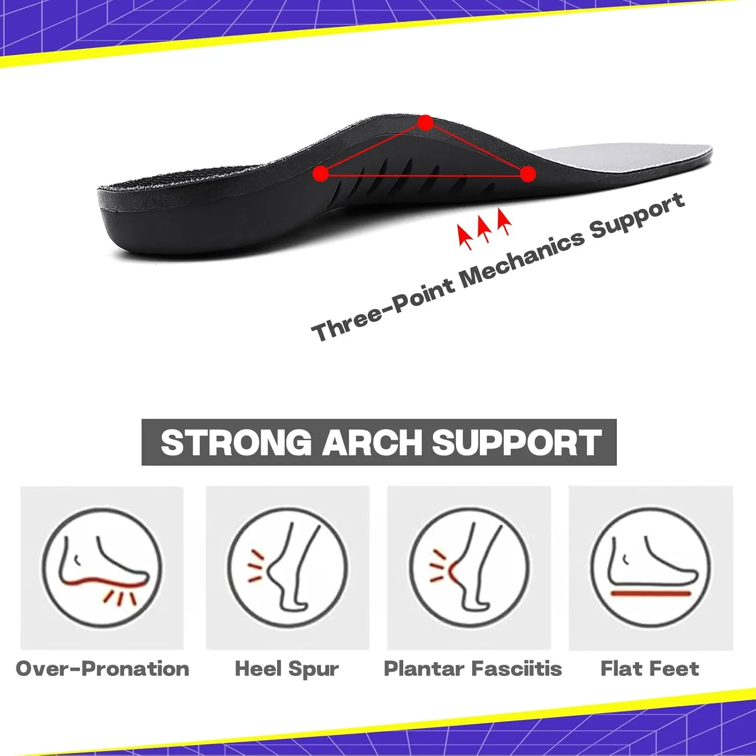 Shoes Insoles Men Orthotics Inserts Arch Support Flat Feet Insoles Plantar Fasciitis Insoles Work Boot Insoles for Standing All Day Comfort and Pain Relief Men 11-13 M US