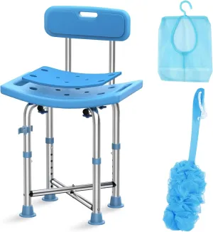 Shower Chair for Inside Shower, Crossbar Supports Bath Chair with Removable Back, Heavy Duty Padded Anti-Slip Shower Seat Adjustable Height Stool Bench for Elderly, Senior, Handicap & Disabled