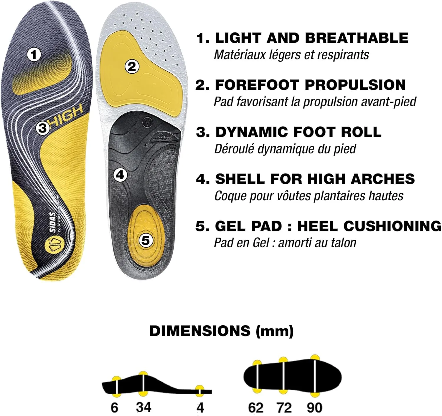 SIDAS Unisex Light Breathable Dynamic Forefoot Flex Enhanced Heel Cushioning 3Feet Active Multisports All-Year Insoles