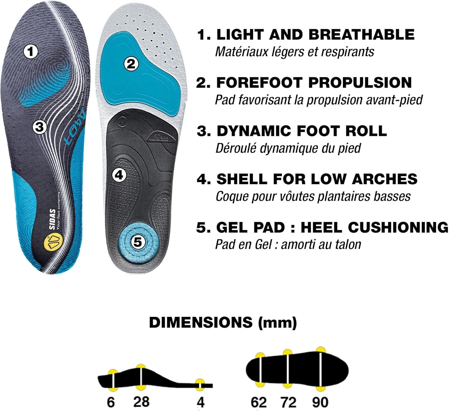 SIDAS Unisex Light Breathable Dynamic Forefoot Flex Enhanced Heel Cushioning 3Feet Active Multisports All-Year Insoles