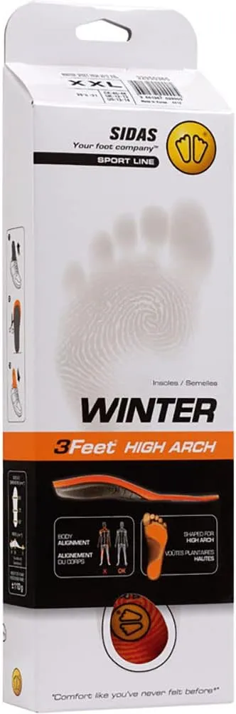 Sidas Unisex Winter 3Feet Insulated Cushioned Skiing Insoles with EVA Pad for Arch Support, High-Arched Feet, Large (42-43), Orange