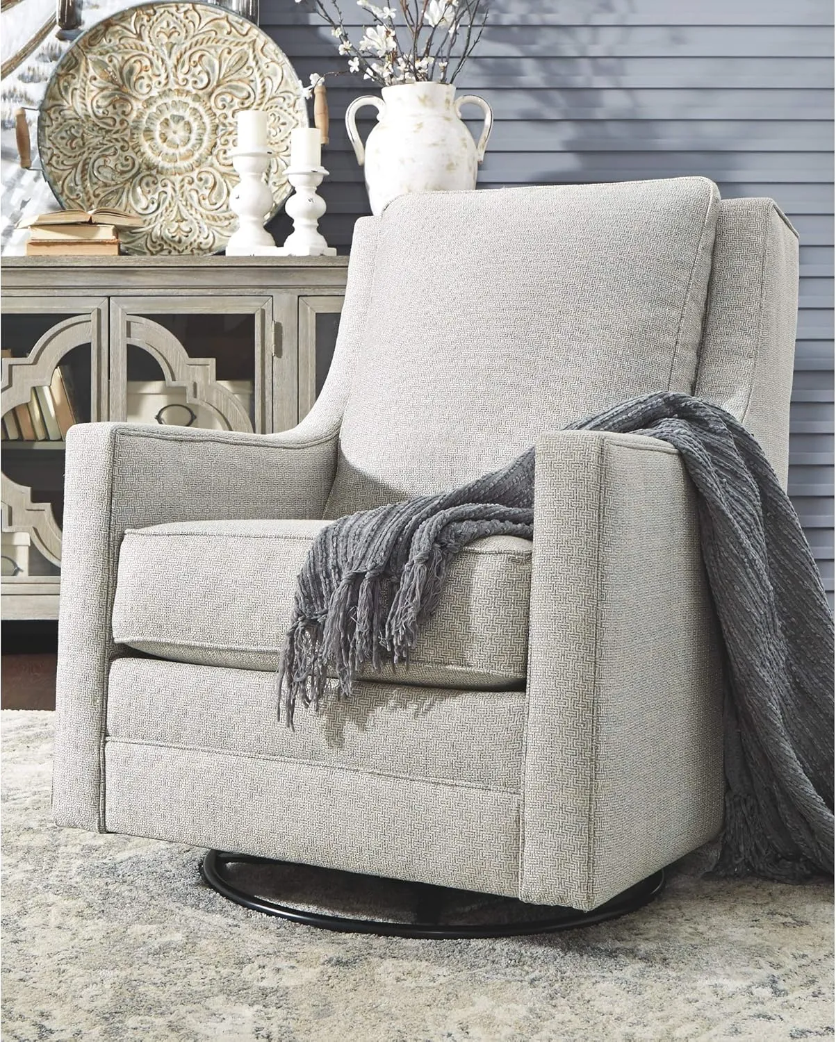 Signature Design by Ashley Kambria Contemporary Swivel Glider Nursery Accent Chair, Gray