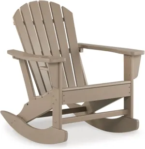 Signature Design by Ashley Sundown Treasure Cottage Weather Resistant Outdoor Rocking Chair with 1 Cup Holder, Light Brown