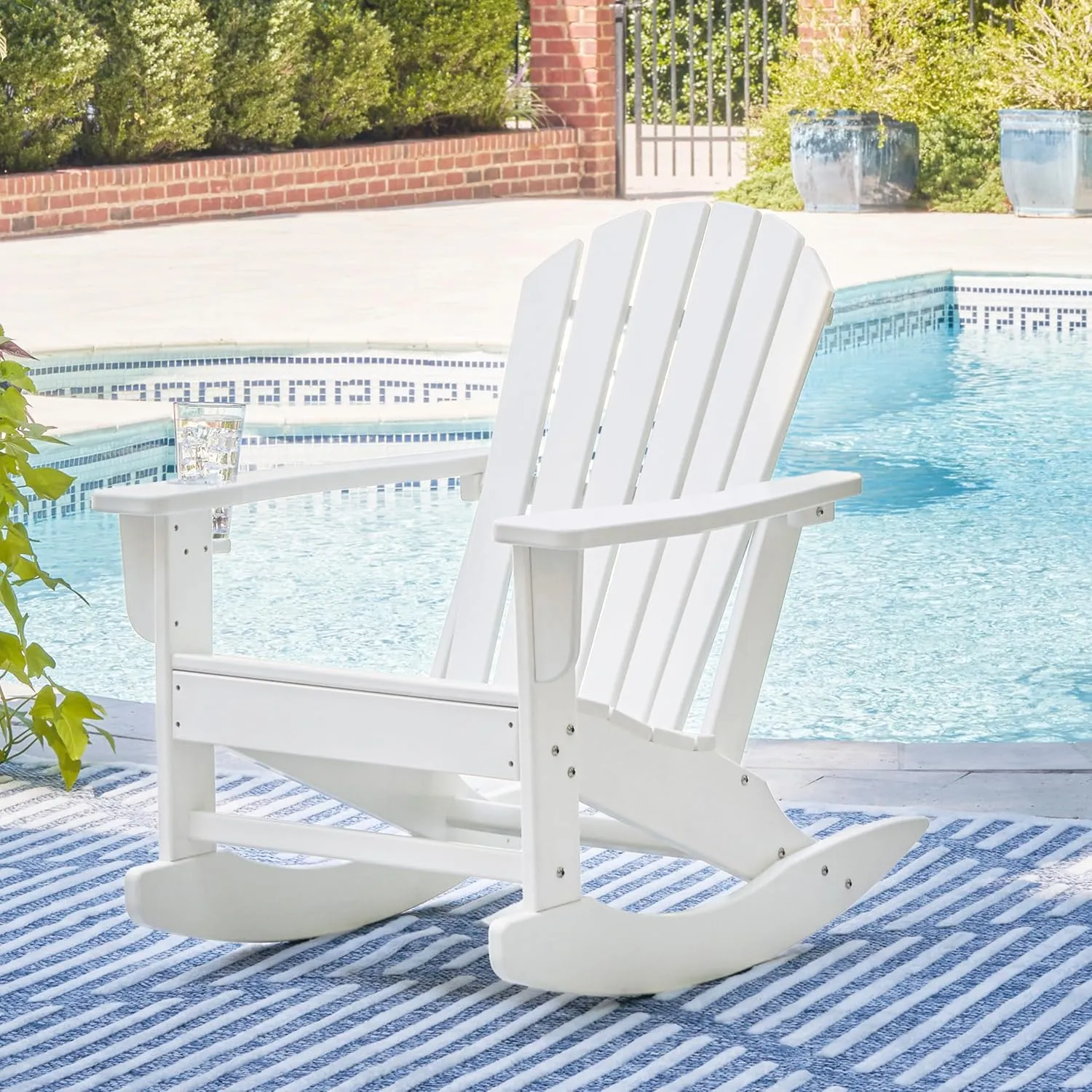 Signature Design by Ashley Sundown Treasure Cottage Weather Resistant Outdoor Rocking Chair with 1 Cup Holder, White