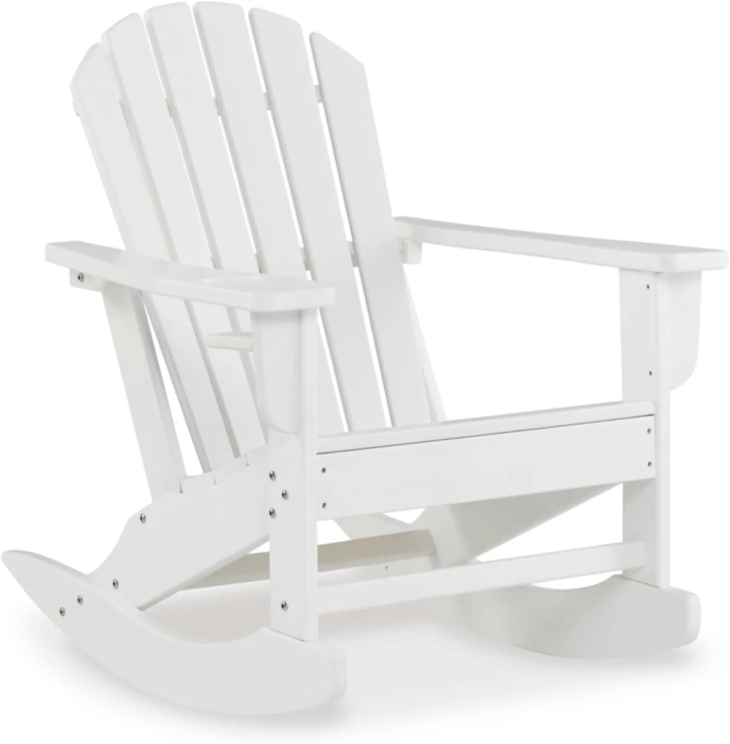 Signature Design by Ashley Sundown Treasure Cottage Weather Resistant Outdoor Rocking Chair with 1 Cup Holder, White