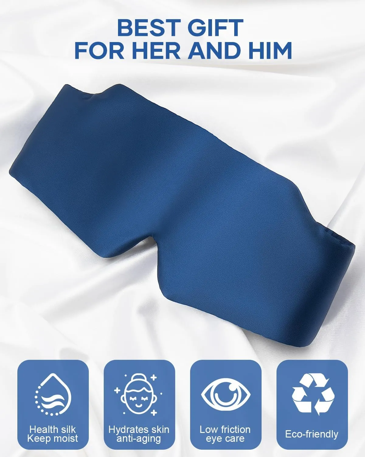 Silk Sleep Mask, Large Size Silk Eye Mask Face Hugging Padded Sleep Blindfold Silk Eye Cover with Adjustable Band for Total Blackout for All Night Sleep (Navy Blue)