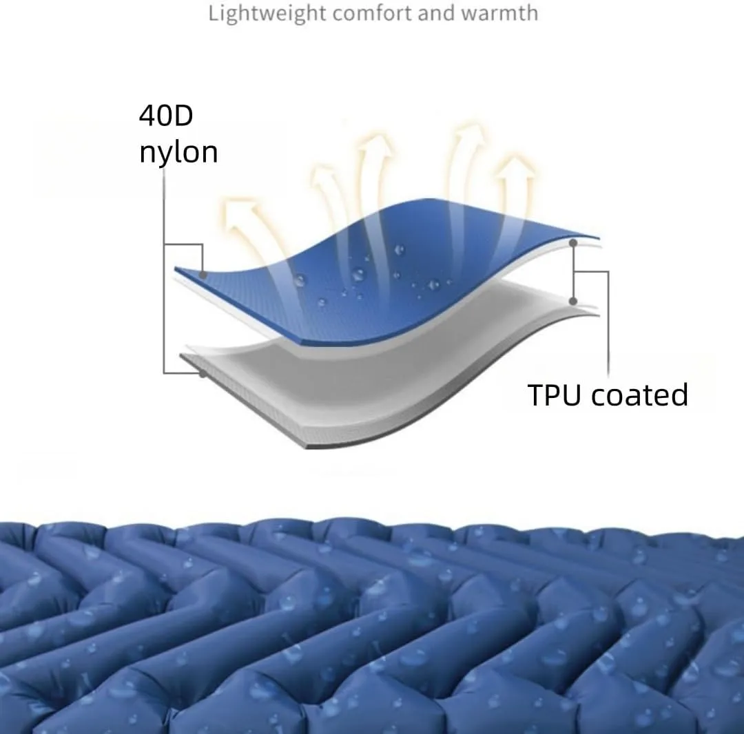 Single Inflatable Sleeping Pad with Built-in Pillow – Lightweight, Waterproof TPU Camping Mat for Tents, Compact & Portable Design – 79x27x3.5 Inches (200x69x9 cm) (Dark Blue)