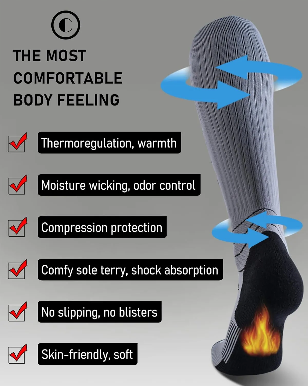 Ski Socks Merino Wool (Pack of 2) for Skiing, Snowboarding, Winter Warm