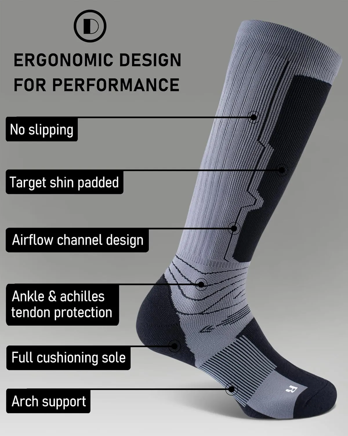 Ski Socks Merino Wool (Pack of 2) for Skiing, Snowboarding, Winter Warm