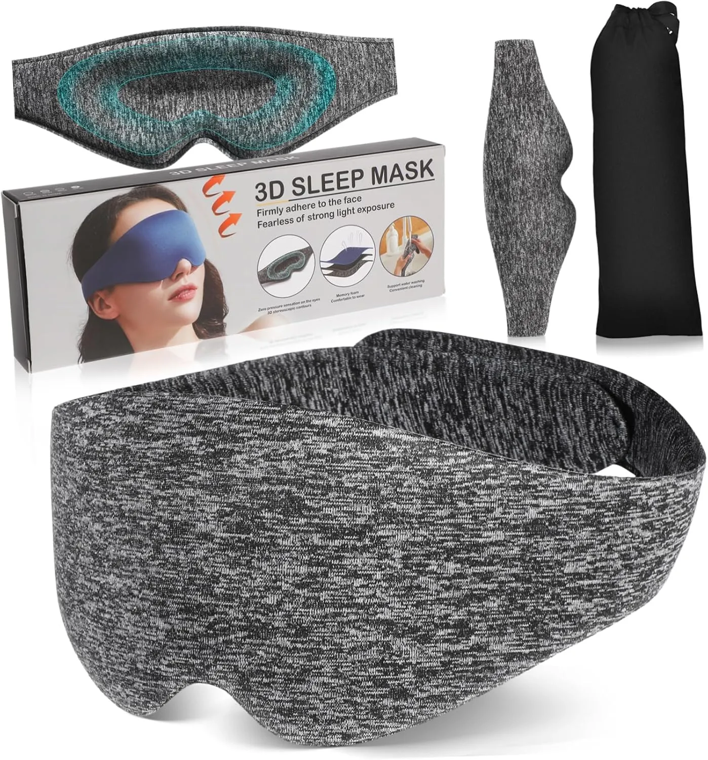 Sleep Eye Mask with Full Coverage Light Blocking Design Comfortable Sleeping Eye Covers for Men and Women for Napping Traveling Office Use Grey with Storage Bag