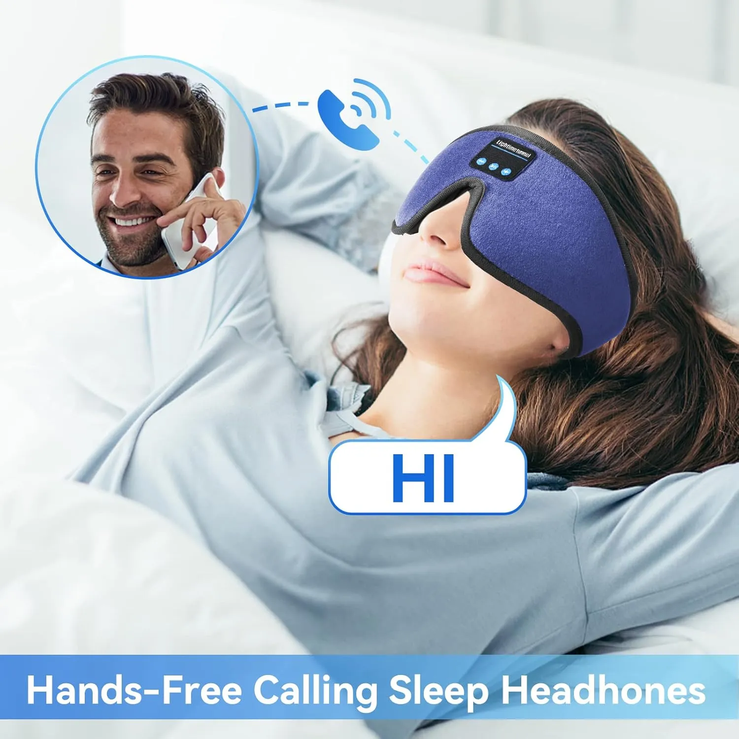 Sleep Headphones, 3D Bluetooth Sleep Mask, Washable Sleeping Headphones with Ultra Thin Stereo Speakers Microphone Hands Free for Insomnia Travel Blue Color
