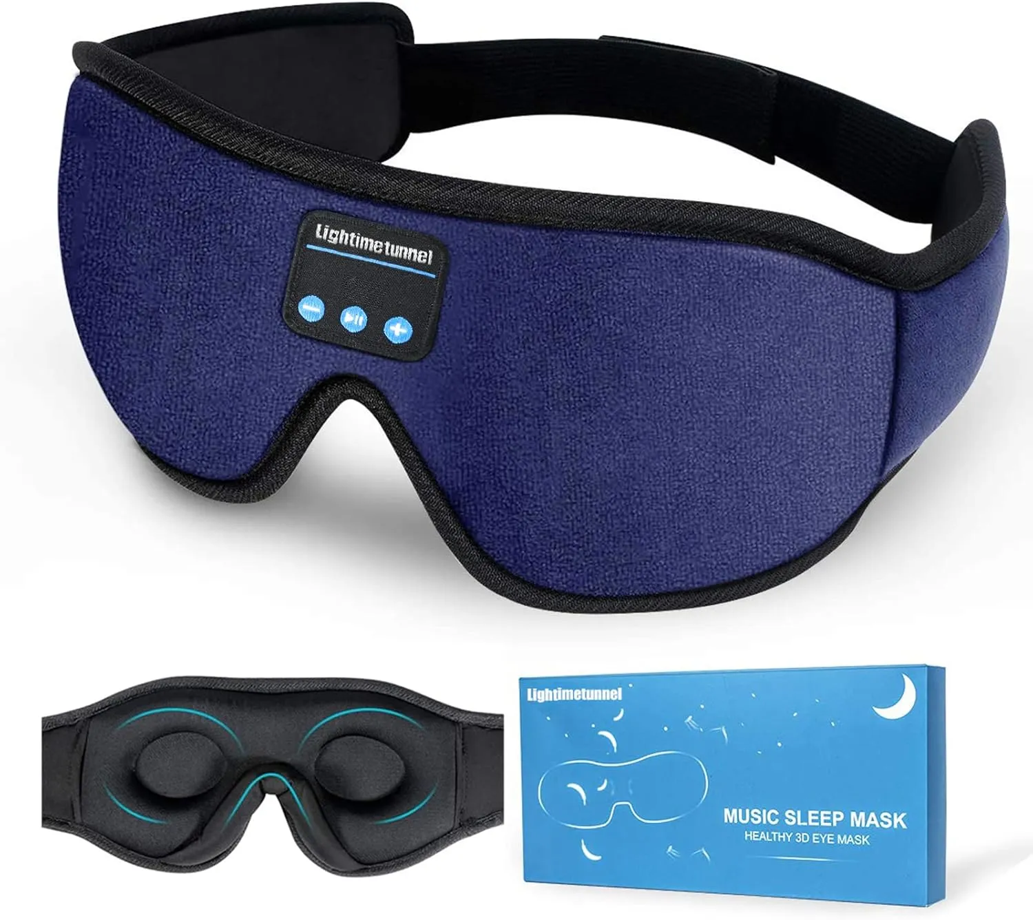 Sleep Headphones, 3D Bluetooth Sleep Mask, Washable Sleeping Headphones with Ultra Thin Stereo Speakers Microphone Hands Free for Insomnia Travel Blue Color