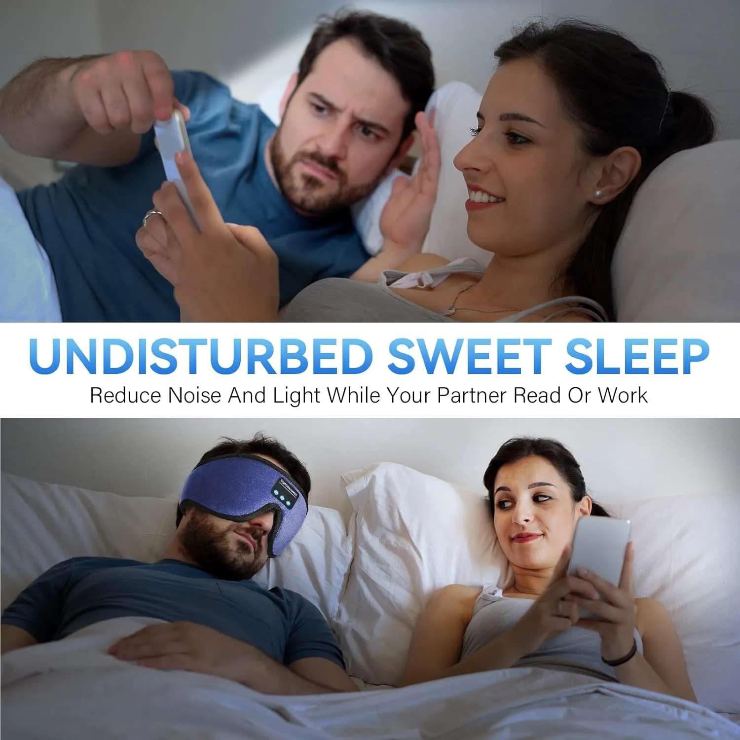 Sleep Headphones, 3D Bluetooth Sleep Mask, Washable Sleeping Headphones with Ultra Thin Stereo Speakers Microphone Hands Free for Insomnia Travel Blue Color
