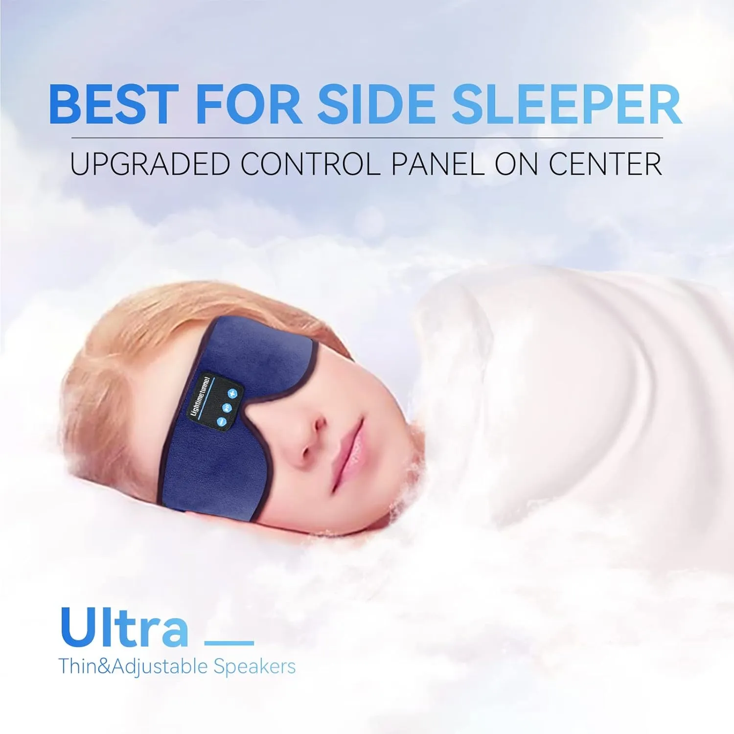 Sleep Headphones, 3D Bluetooth Sleep Mask, Washable Sleeping Headphones with Ultra Thin Stereo Speakers Microphone Hands Free for Insomnia Travel Blue Color