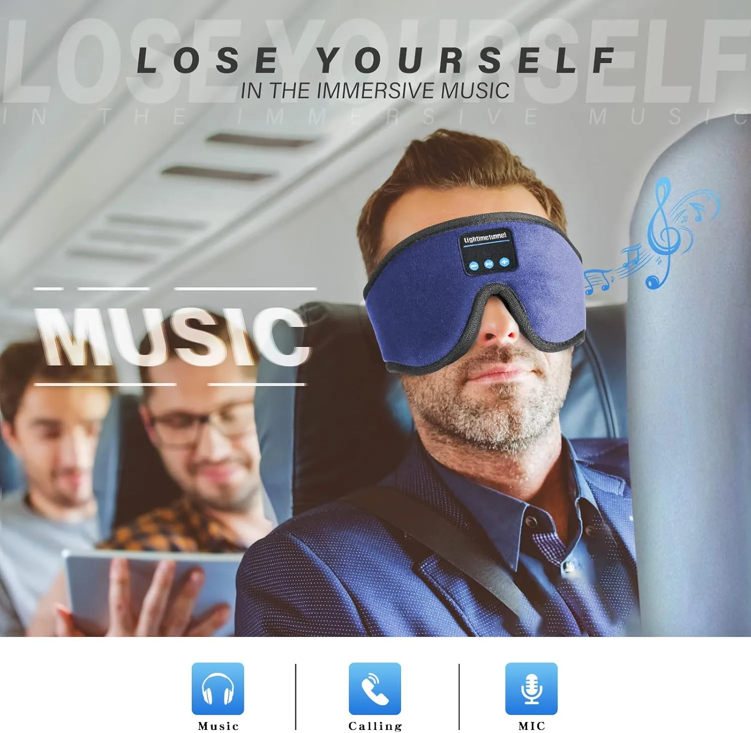 Sleep Headphones, 3D Bluetooth Sleep Mask, Washable Sleeping Headphones with Ultra Thin Stereo Speakers Microphone Hands Free for Insomnia Travel Blue Color