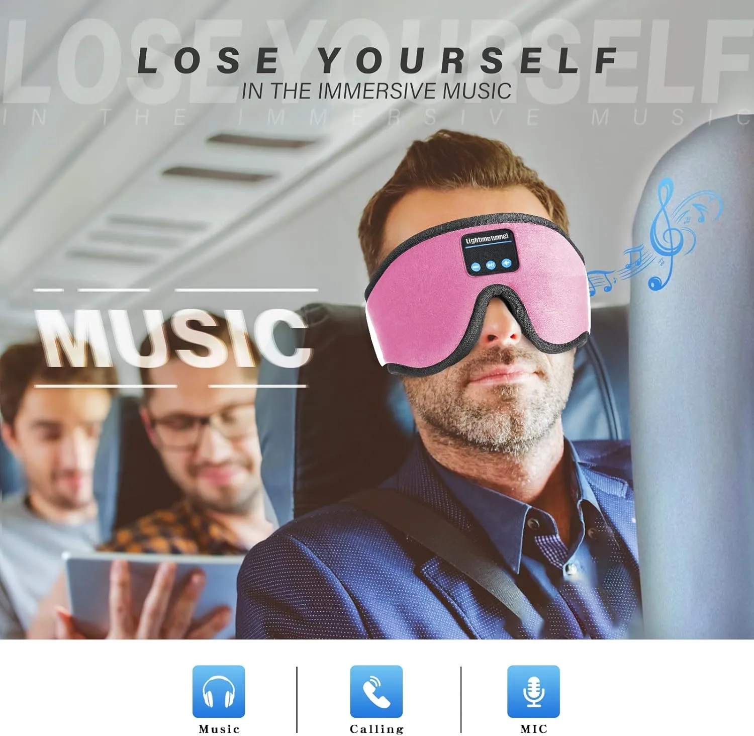 Sleep Headphones, 3D Sleep Mask, LIGHTIMETUNNEL Washable Sleeping Headphones with Ultra Thin Stereo Speakers Microphone Hands Free for Insomnia Travel Pink