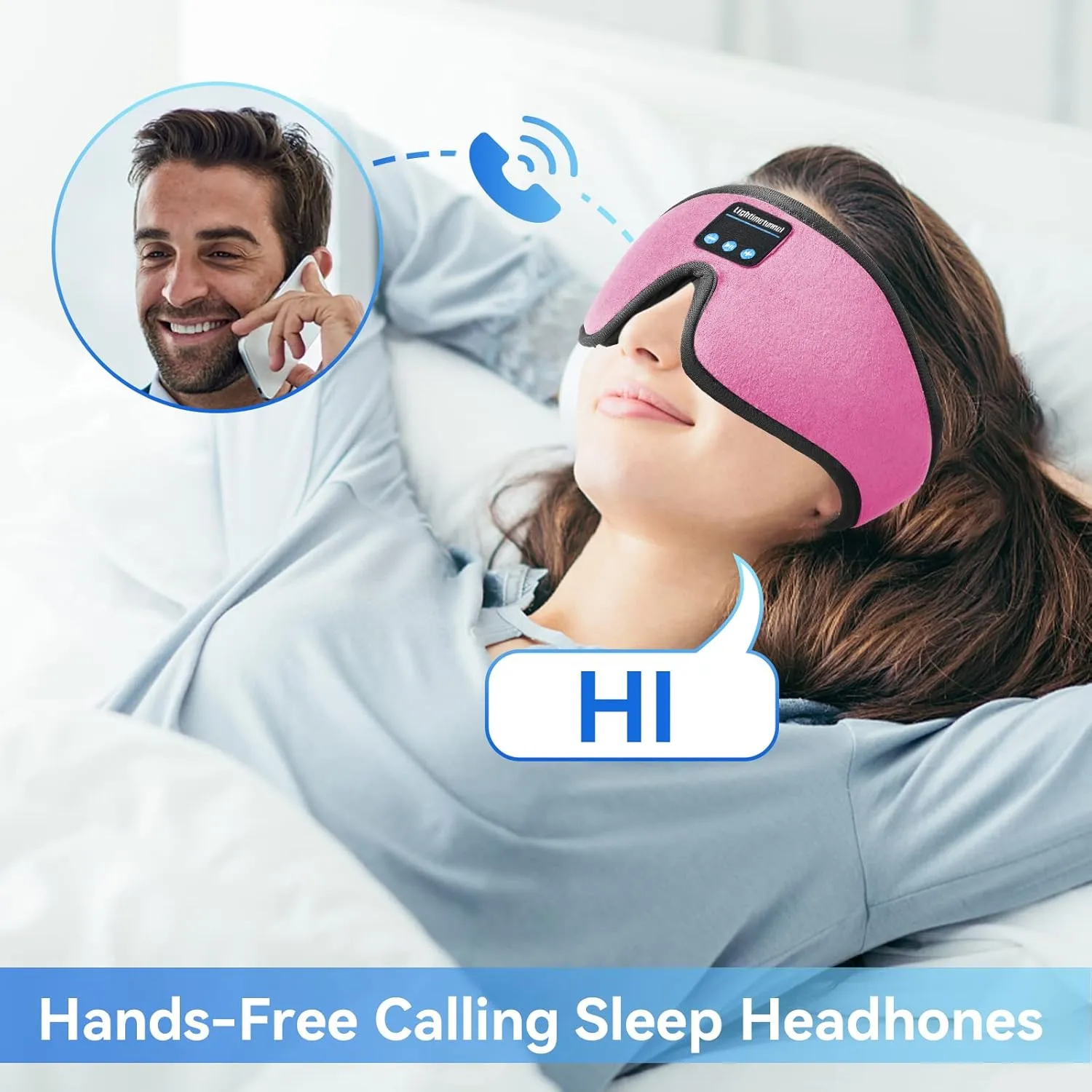 Sleep Headphones, 3D Sleep Mask, LIGHTIMETUNNEL Washable Sleeping Headphones with Ultra Thin Stereo Speakers Microphone Hands Free for Insomnia Travel Pink