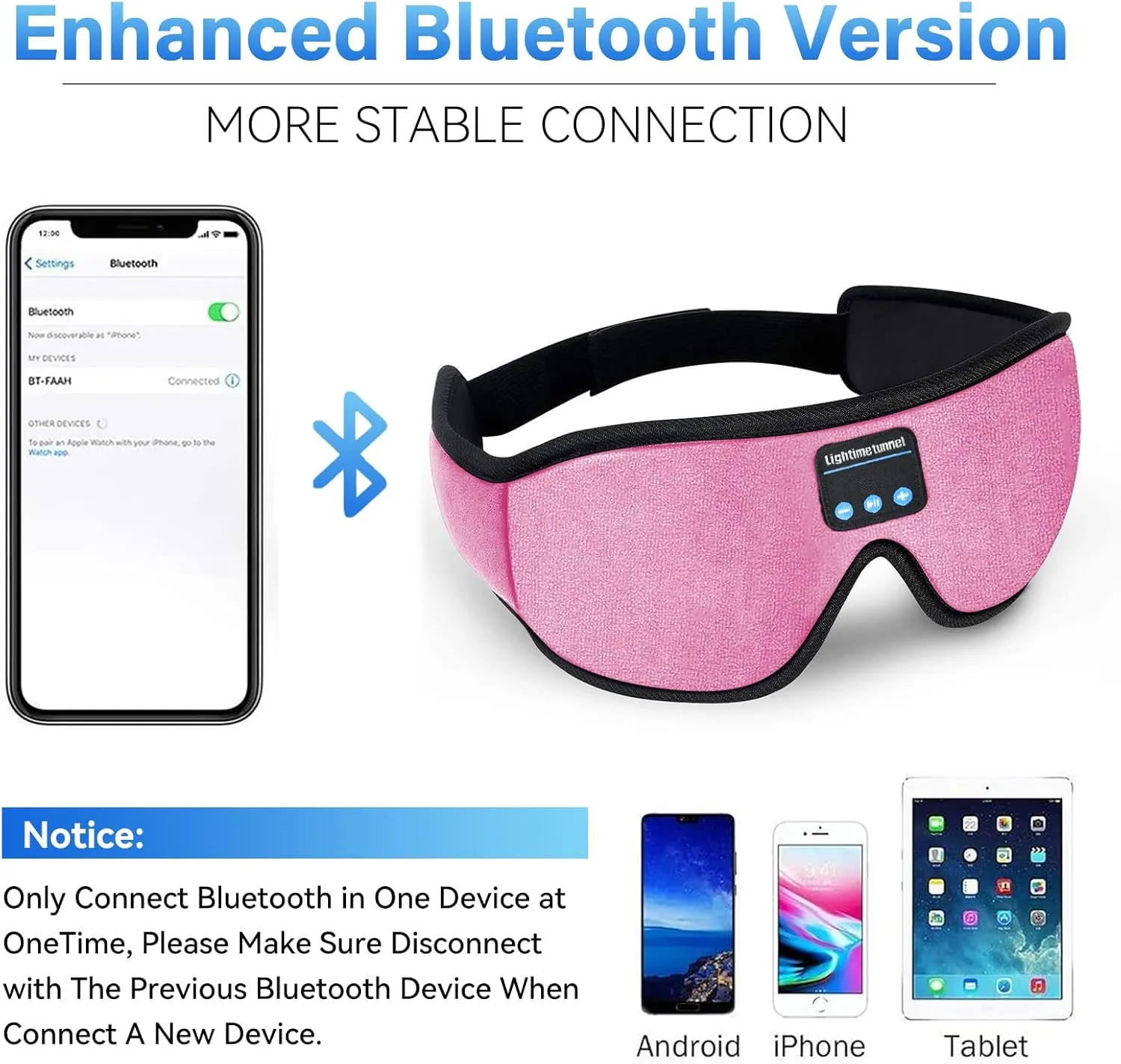 Sleep Headphones, 3D Sleep Mask, LIGHTIMETUNNEL Washable Sleeping Headphones with Ultra Thin Stereo Speakers Microphone Hands Free for Insomnia Travel Pink