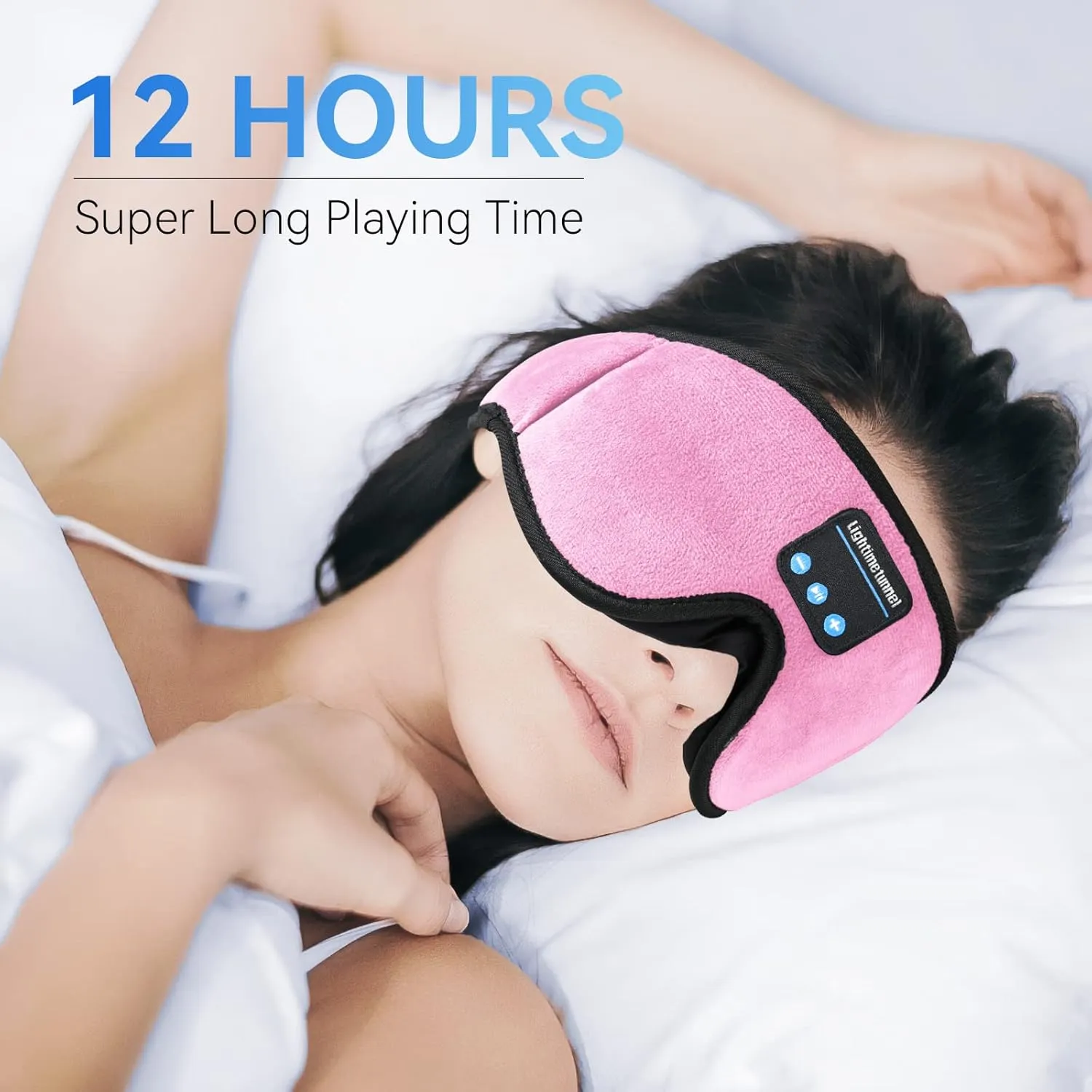 Sleep Headphones, 3D Sleep Mask, LIGHTIMETUNNEL Washable Sleeping Headphones with Ultra Thin Stereo Speakers Microphone Hands Free for Insomnia Travel Pink
