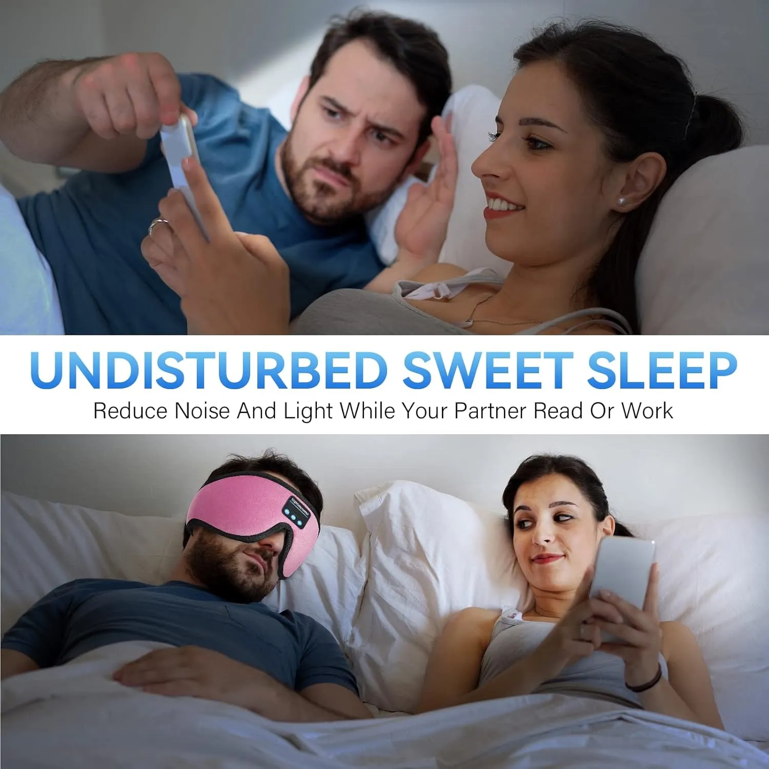 Sleep Headphones, 3D Sleep Mask, LIGHTIMETUNNEL Washable Sleeping Headphones with Ultra Thin Stereo Speakers Microphone Hands Free for Insomnia Travel Pink