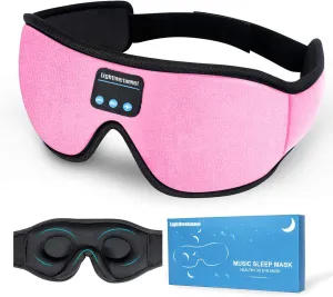 Sleep Headphones, 3D Sleep Mask, LIGHTIMETUNNEL Washable Sleeping Headphones with Ultra Thin Stereo Speakers Microphone Hands Free for Insomnia Travel Pink