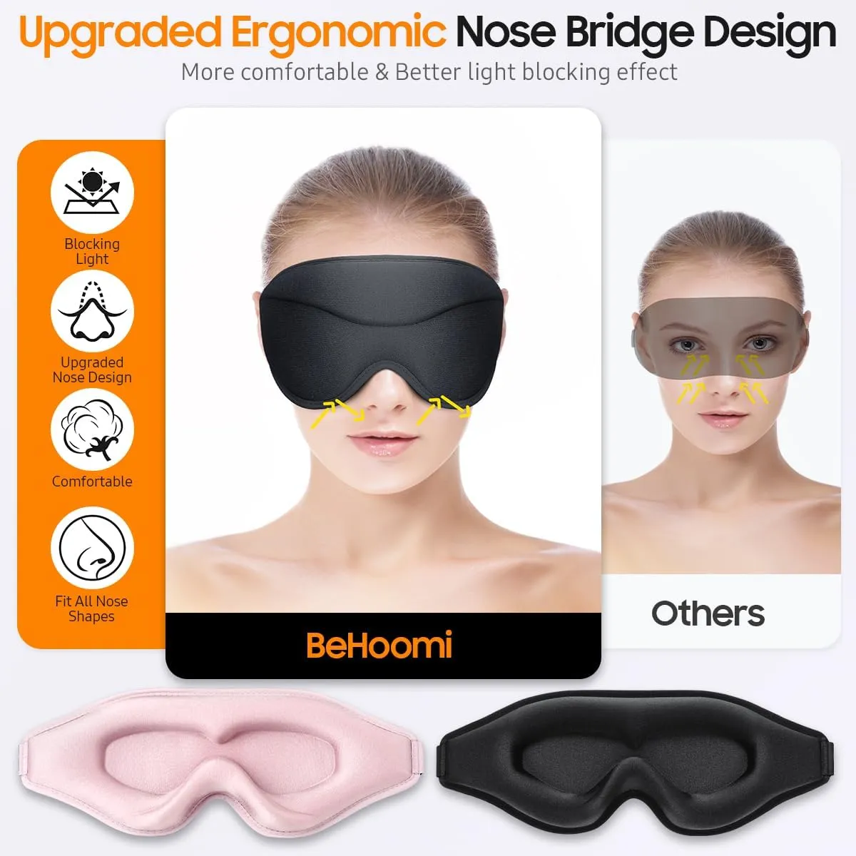 Sleep Mask, 2 Packs Premium Eye Mask for Sleeping, Total Blackout, Superior Soft Comfort, Upgraded 3D Ergonomic Designed Sleeping Mask for Home, Office, Travel, Meditation, Yoga, Black & Pink