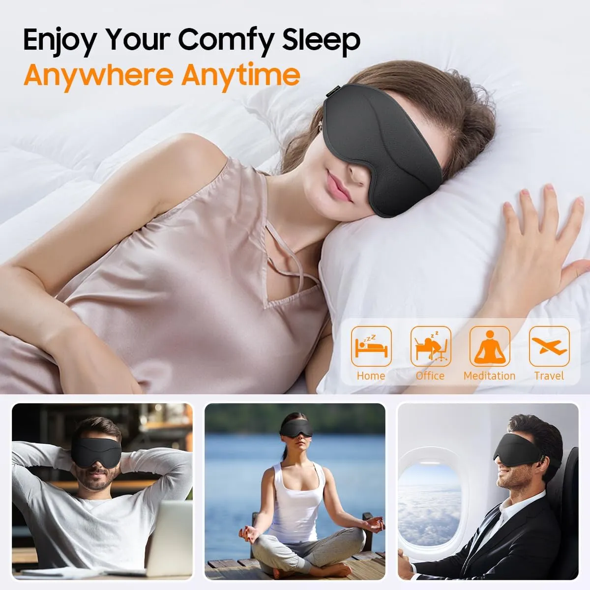 Sleep Mask, 2 Packs Premium Eye Mask for Sleeping, Total Blackout, Superior Soft Comfort, Upgraded 3D Ergonomic Designed Sleeping Mask for Home, Office, Travel, Meditation, Yoga, Black & Pink