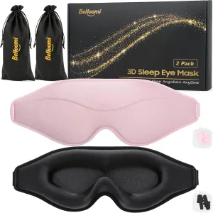 Sleep Mask, 2 Packs Premium Eye Mask for Sleeping, Total Blackout, Superior Soft Comfort, Upgraded 3D Ergonomic Designed Sleeping Mask for Home, Office, Travel, Meditation, Yoga, Black & Pink