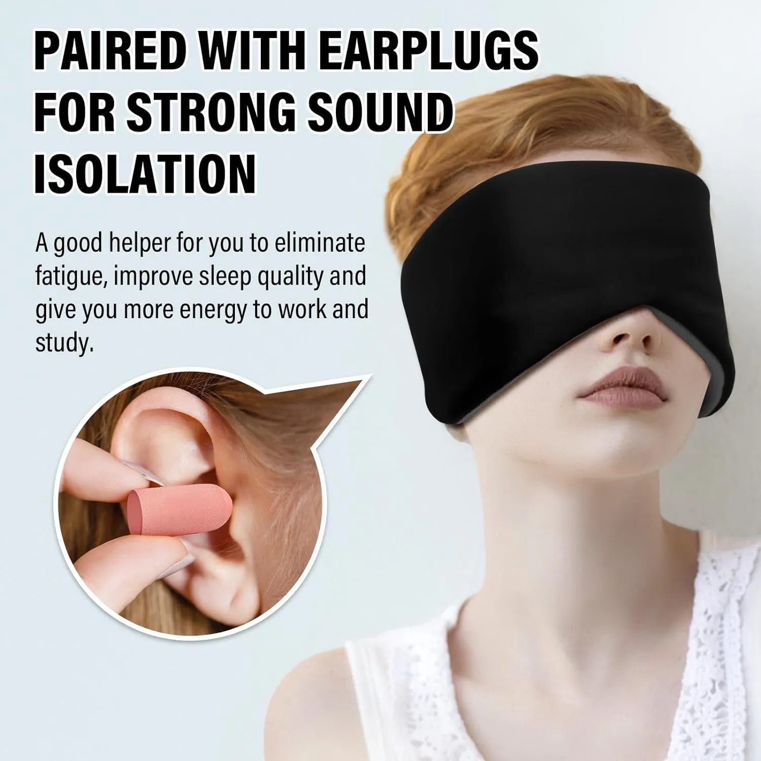 Sleep Mask, Eye Mask for Sleeping with Heads Adjustable, Earmuffs for Sleep for Men & Women, 2 in 1 Ear Mask and Blindfold, Soft Dual-Sided All-Season Eye Cover for Side Sleepers (Black)