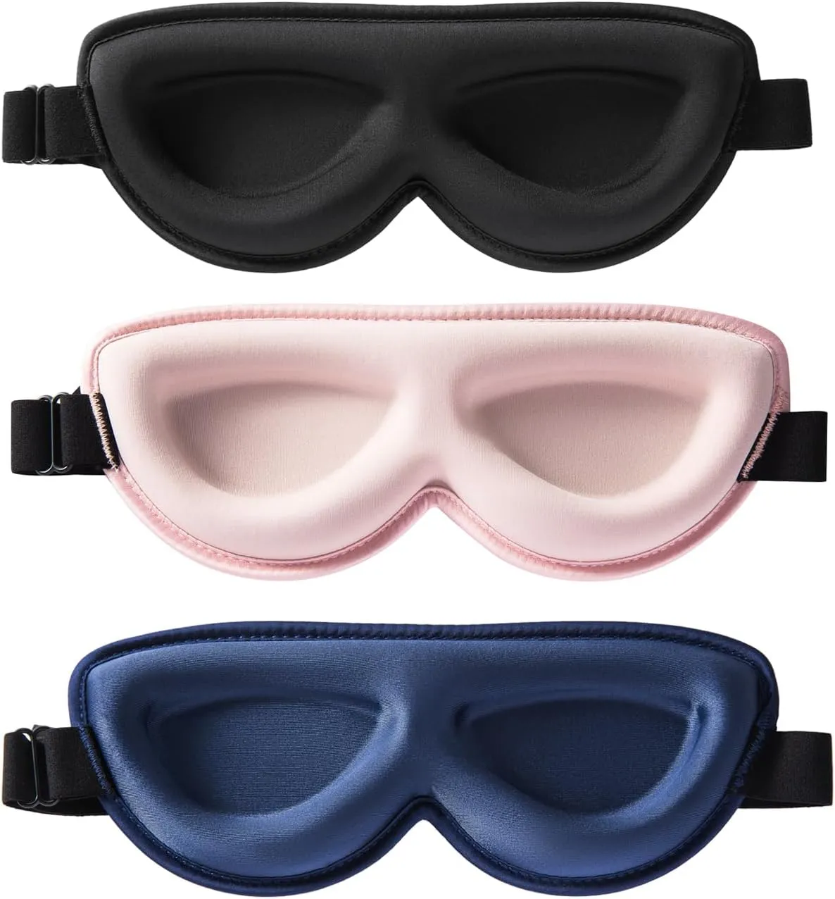 Sleep Masks for Petite Face Small Head, ALASKA BEAR 3 Pack Stitched Eye Masks with Contoured Cups for Women Kids Children Teens, Machine Washable (Black, Blue, Pink)