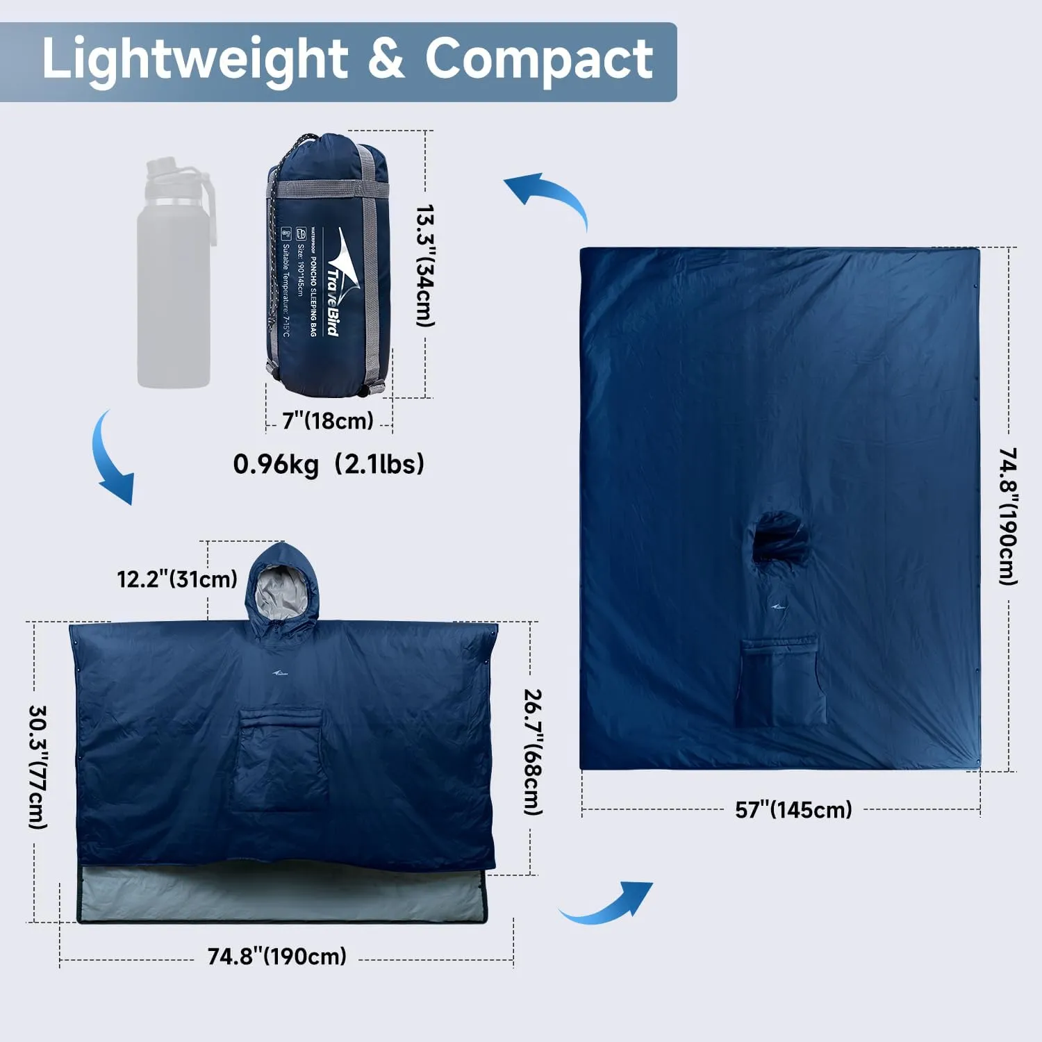 Sleeping Bag for Adult, Wearable Blanket Insulated Poncho Hooded, Sleepingbag Quilt for Winter Camping Hiking Sports