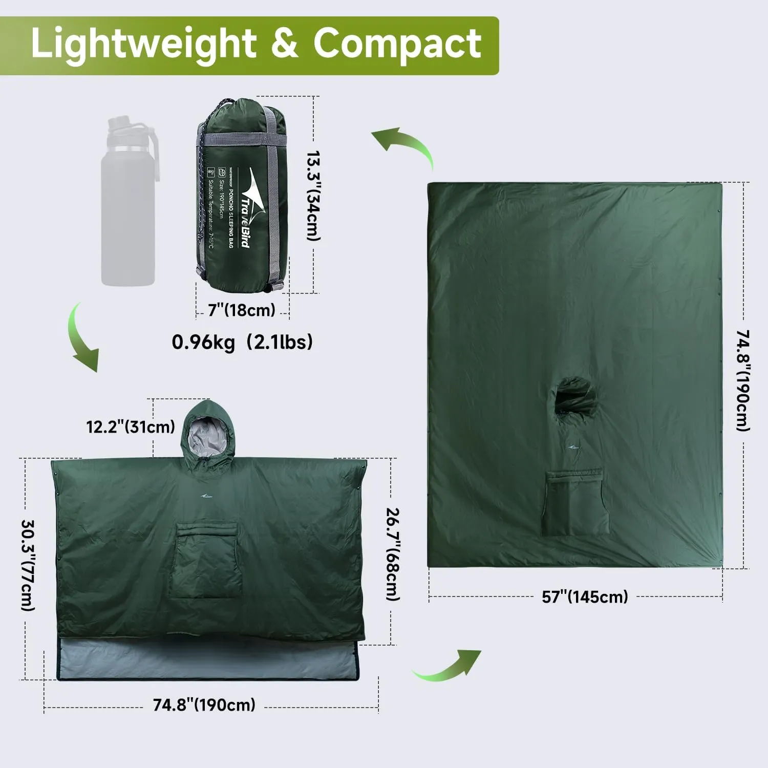 Sleeping Bag for Adult, Wearable Blanket Insulated Poncho Hooded, Sleepingbag Quilt for Winter Camping Hiking Sports